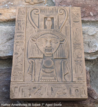 Load image into Gallery viewer, Egyptian Hathor Amenhotep III Sobek Sculptural wall relief www.Neo-Mfg.com 7&quot; Museum preproduction
