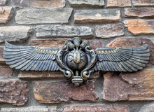 Load image into Gallery viewer, Egyptian winged Scarab Wadjet Pediment hieroglyph Sculptural wall relief www.Neo-Mfg.com 22&quot;
