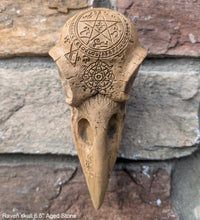 Load image into Gallery viewer, Wiccan Raven skull engraving Wall Plaque Sculpture Pagan 6.5&quot; www.Neo-Mfg.com mythical
