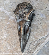 Load image into Gallery viewer, Wiccan Raven skull engraving Wall Plaque Sculpture Pagan 6.5&quot; www.Neo-Mfg.com mythical

