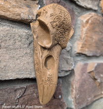 Load image into Gallery viewer, Wiccan Raven skull engraving Wall Plaque Sculpture Pagan 6.5&quot; www.Neo-Mfg.com mythical
