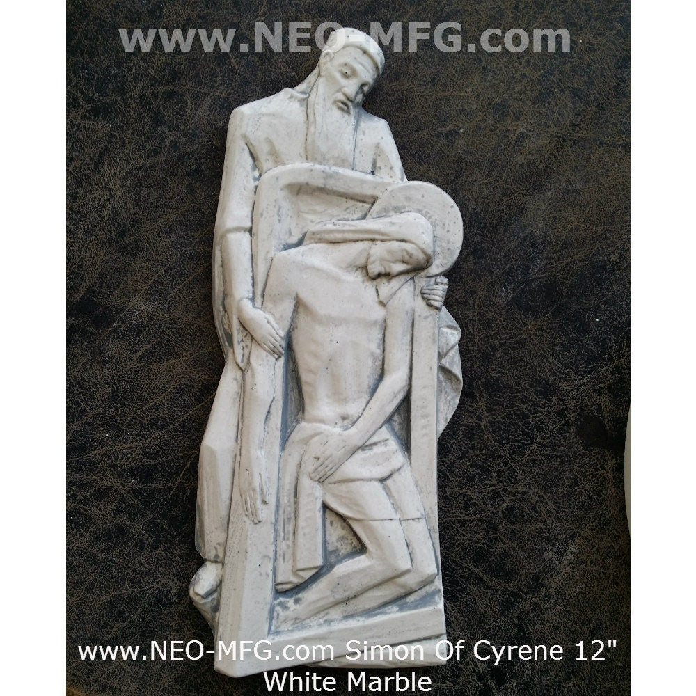Religious Simon Of Cyrene Wall Plaque Sculptural Frieze Carving 12