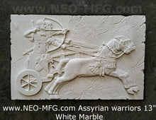 Load image into Gallery viewer, Historical Assyrian warriors Chariot Royal hunt wall art Sculpture www.Neo-Mfg.com 13" Mounted on Plaque
