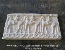 Load image into Gallery viewer, Roman Greek 3 horseman Sculptural Wall frieze plaque Fragment relief www.Neo-Mfg.com 18&quot;

