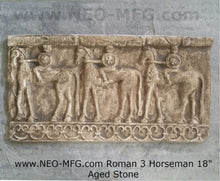 Load image into Gallery viewer, Roman Greek 3 horseman Sculptural Wall frieze plaque Fragment relief www.Neo-Mfg.com 18&quot;
