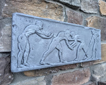 Load image into Gallery viewer, Nude Male Wrestlers Wall Plaque Antique Reproduction Figure Sculptural Wall frieze plaque relief www.Neo-Mfg.com 16"
