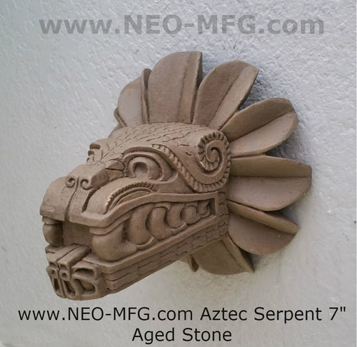 History Feathered Serpent Head of Quetzalcoaltl Aztec Maya Artifact Carved Sculpture Statue 7