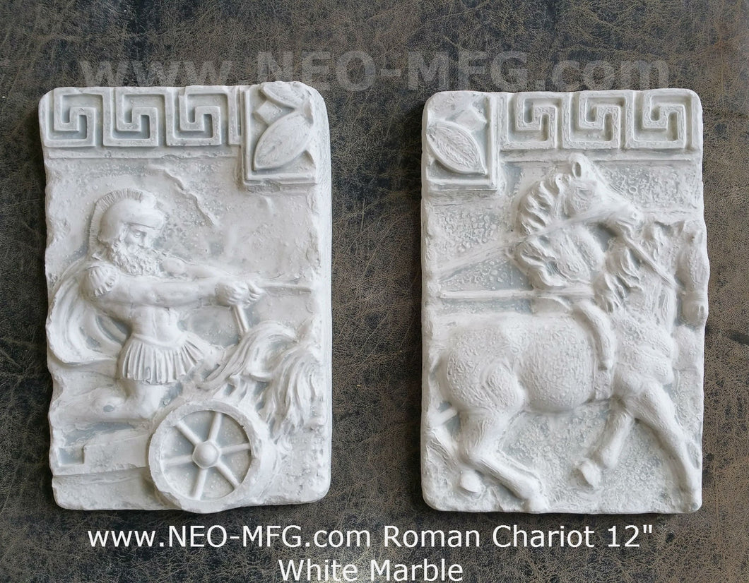 Charge of the Roman Charioteer Sculpture Statue White finish Chariot Horse 2pc Neo-mfg m4