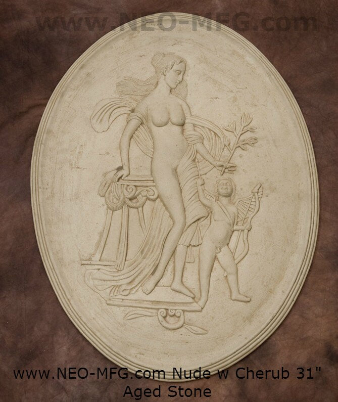 Roman Greek Lady nude w/ Cherub Figure Sculptural Wall frieze plaque www.Neo-Mfg.com 31