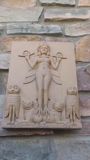 Babylonian Burney Relief  Queen of Night GODDESS ISHTAR Mesopotamia Sculptural relief carving plaque www.Neo-Mfg.com 13.75"