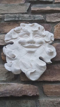 Load and play video in Gallery viewer, Green Man Leaf Face Acorn Tree Man Mythical greenman wall Sculpture Mask Wall Plaque Vintage sculpture www.Neo-Mfg.com
