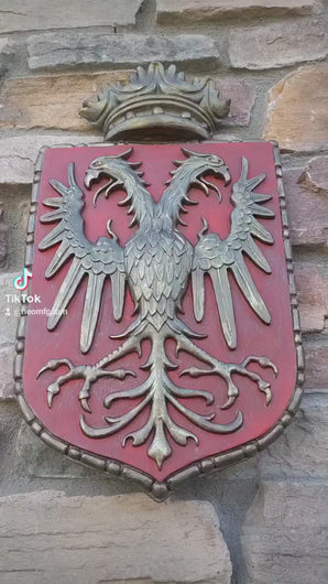 Decor Coat of Arms 2 Eagle Crown wall plaque sign 19" Grand www.Neo-Mfg.com home garden decor art medieval