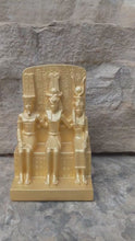 Load and play video in Gallery viewer, History Egyptian triad Ramesses II, Amun,  Mut attributes of the goddess Hathor Artifact Sculpture 6" www.Neo-Mfg.com museum reproduction
