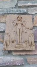 Load and play video in Gallery viewer, Babylonian Burney Relief  Queen of Night GODDESS ISHTAR Mesopotamia Sculptural relief carving plaque www.Neo-Mfg.com 12"
