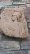 Load and play video in Gallery viewer, Roman Greek Athena with shield fragment wall sculpture plaque www.Neo-mfg.com relic plaque 17.75"
