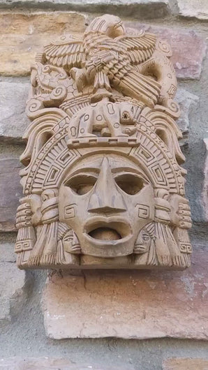 Aztec Maya Artifact mask Thunderbird Jaguar Sculpture Statue 9.25" Tall www.Neo-Mfg.com