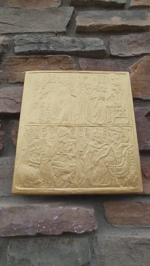 History Egyptian King Tutankhamun Tut Golden Shrine Right side Plaque Sculpture 11" www.Neo-Mfg.com home decor Museum Reproduction h6