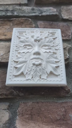 Nature Berry Leaf Mythical Man Mask greenman greenwoman Wall Plaque Vintage sculpture 6" www.Neo-Mfg.com green man woman