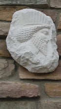 Load and play video in Gallery viewer, Assyrian Relief head of a Persian nobleman Persian Persepolis wall plaque art Sculpture 12" www.Neo-Mfg.com Museum reproduction
