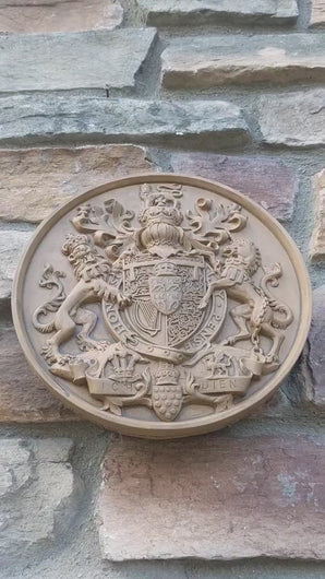 Coat Arms British lion & unicorn horse sculpture wall plaque www.NEO-MFG.com 9.5"