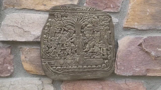 Aztec Mayan Stele 5 Tree Of Life Izapa Olmec Sculpture wall plaque 8" www.Neo-Mfg.com