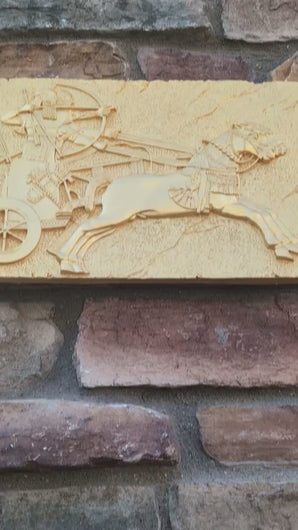 Historical Assyrian warriors Chariot Royal hunt wall art Sculpture www.Neo-Mfg.com 13" a10