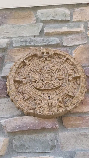 Aztec Mayan Calendar noch Artifact Carved Sculpture Statue 14" www.Neo-Mfg.com
