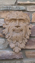 Load and play video in Gallery viewer, Green Man Leaf Face 14" Tree Man Mythical wall Sculpture Mask Wall Plaque Vintage sculpture 14" www.Neo-Mfg.com
