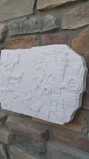 Aztec Maya Artifact Carved Tezcatlipoca & Chalchiuhtlicue Sculpture Statue 16"  www.Neo-Mfg.com Wall art Codex