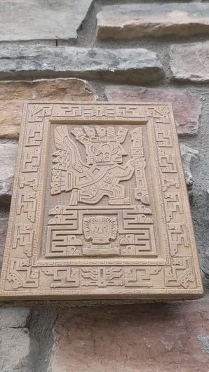 Inca Viracocha Tiwanaku Gateway sun sunkasapas Sculptural wall relief plaque  www.Neo-Mfg.com home decor 8.66"