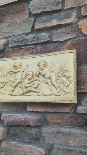 Eros Musical Cherub Cupid Greek Wall Sculpture Plaque Angels 17" www.NEO-MFG.com