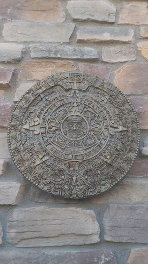 History MAYAN AZTEC CALENDAR Sculptural wall relief plaque 17"  www.Neo-Mfg.com
