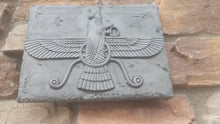 Load and play video in Gallery viewer, Assyrian Ahura Mazda Faravahar Persian Persepolis art Wall Sculpture 12" www.Neo-Mfg.com a8
