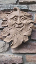 Load and play video in Gallery viewer, Green Man Leaf Face wink Tree Man Mythical wall Sculpture Mask Wall Plaque Vintage sculpture 13" www.Neo-Mfg.com
