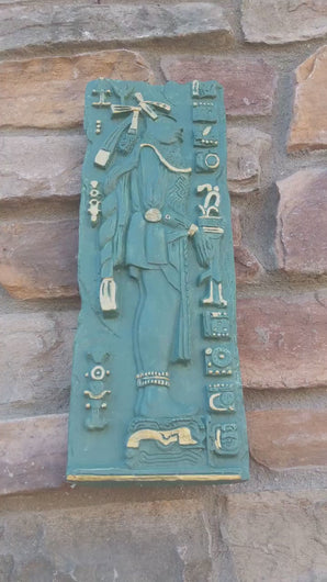 Aztec Mayan Temple cross Left side King Pakal carving wall plaque www.Neo-Mfg.com home garden decor art 14.5" L17