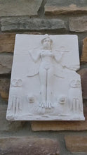 Load and play video in Gallery viewer, Babylonian Burney Relief  Queen of Night GODDESS ISHTAR Mesopotamia Sculptural relief carving plaque www.Neo-Mfg.com 17.5&quot;
