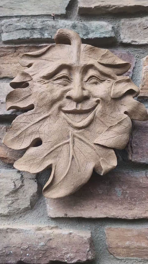 Green Man Leaf Face wink Tree Man Mythical wall Sculpture Mask Wall Plaque Vintage sculpture 13" www.Neo-Mfg.com
