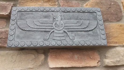Assyrian Faravahar ahura mazda Persian Persepolis art Sculpture wall plaque relief 17" www.Neo-Mfg.com
