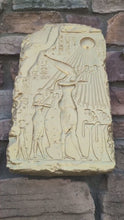 Load and play video in Gallery viewer, History Egyptian Akhetaten offering to Aton 17" hieroglyph Sculptural relief www.Neo-Mfg.com Museum Reproduction
