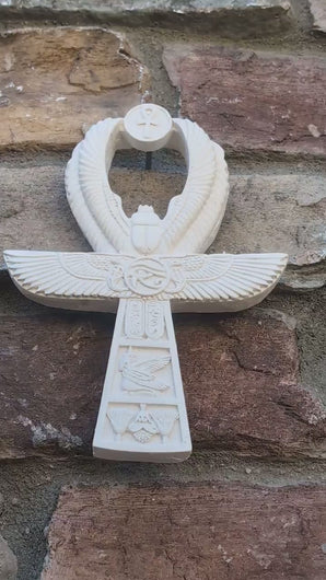 Egyptian Ankh Winged scarab Sculptural wall relief  www.Neo-Mfg.com 7 3/4"
