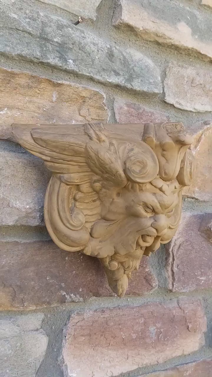 Gargoyle Satyr wall Shelf corbel Grotesque goblin sculpture www.NEO-MFG.com  winged greenman leaf face