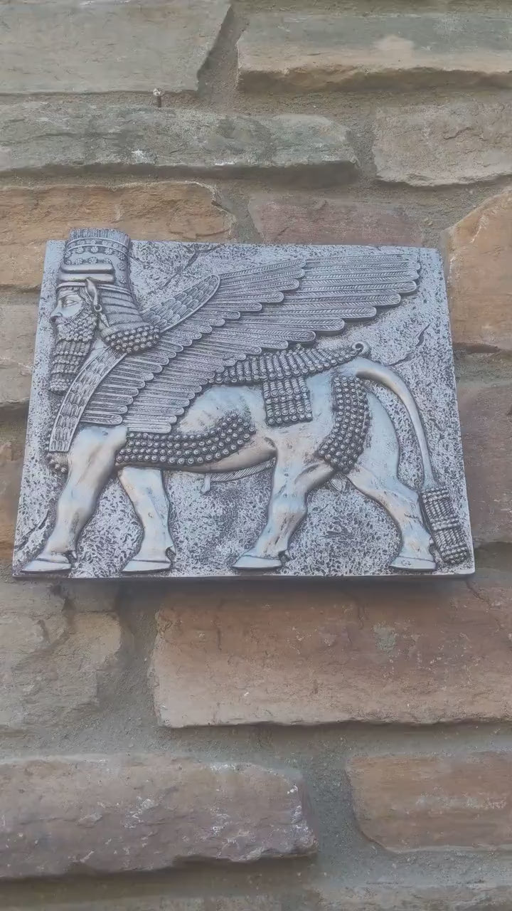 Assyrian Persian man and horses sculpture plaque  wall www.Neo-Mfg.com  Mesopotamia