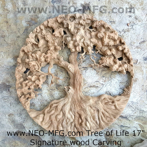 Nature Tree of Life Carve wall Art Sculpture Frieze Plaque Home decor 17" www.neo-mfg.com