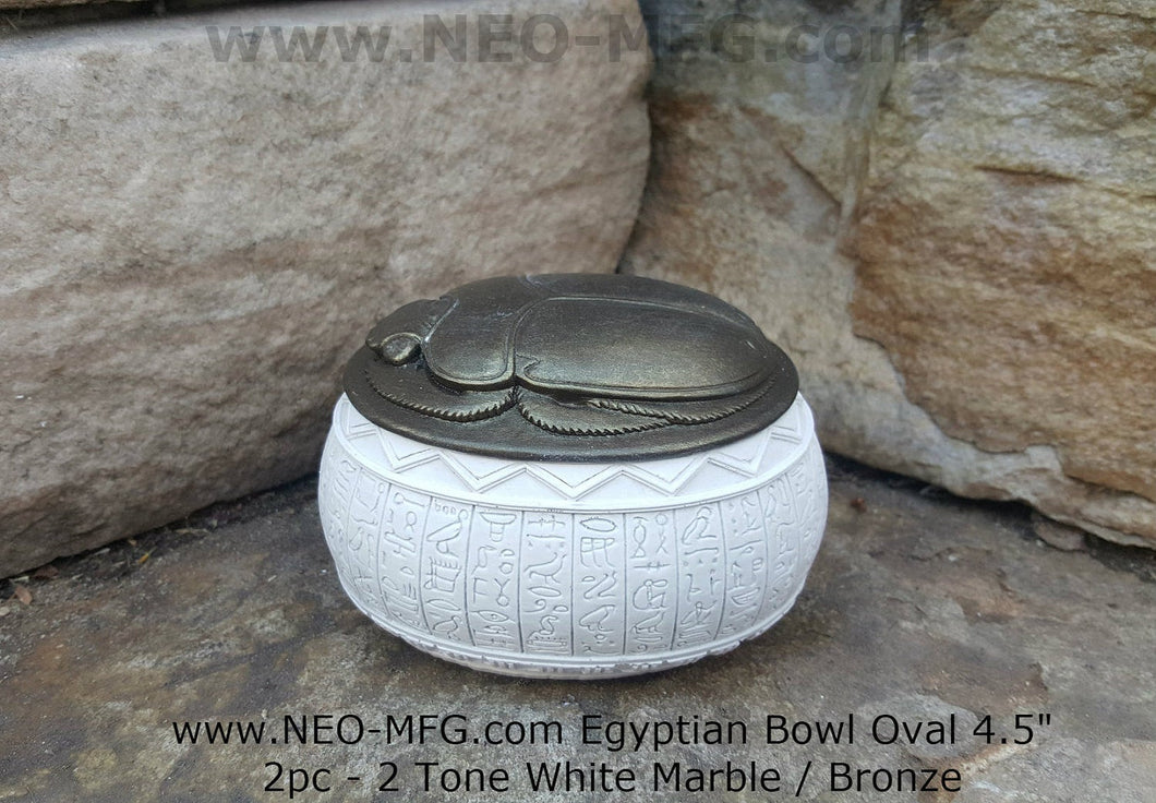 History Egyptian Scarab 2pc Hieroglyphics Bowl Vessel  Oval container www.Neo-Mfg.com 4.5"