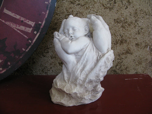 Baby sleeping in Fathers hands sculpture statue  www.Neo-Mfg.mfg 8"