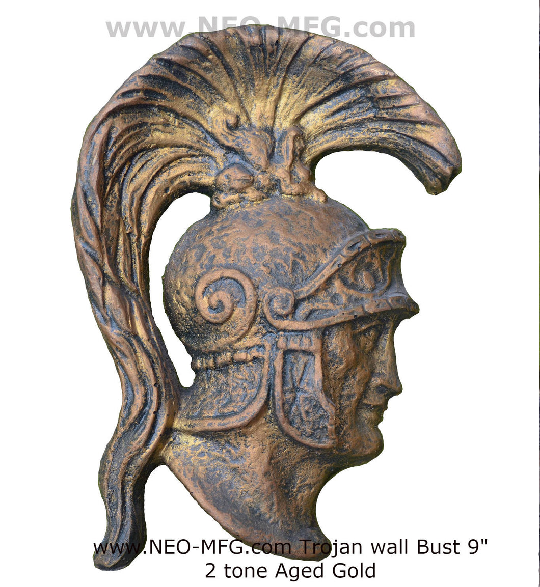 Roman Greek Trojan Bust Sculptural wall relief plaque home decor 6" www.Neo-Mfg.com