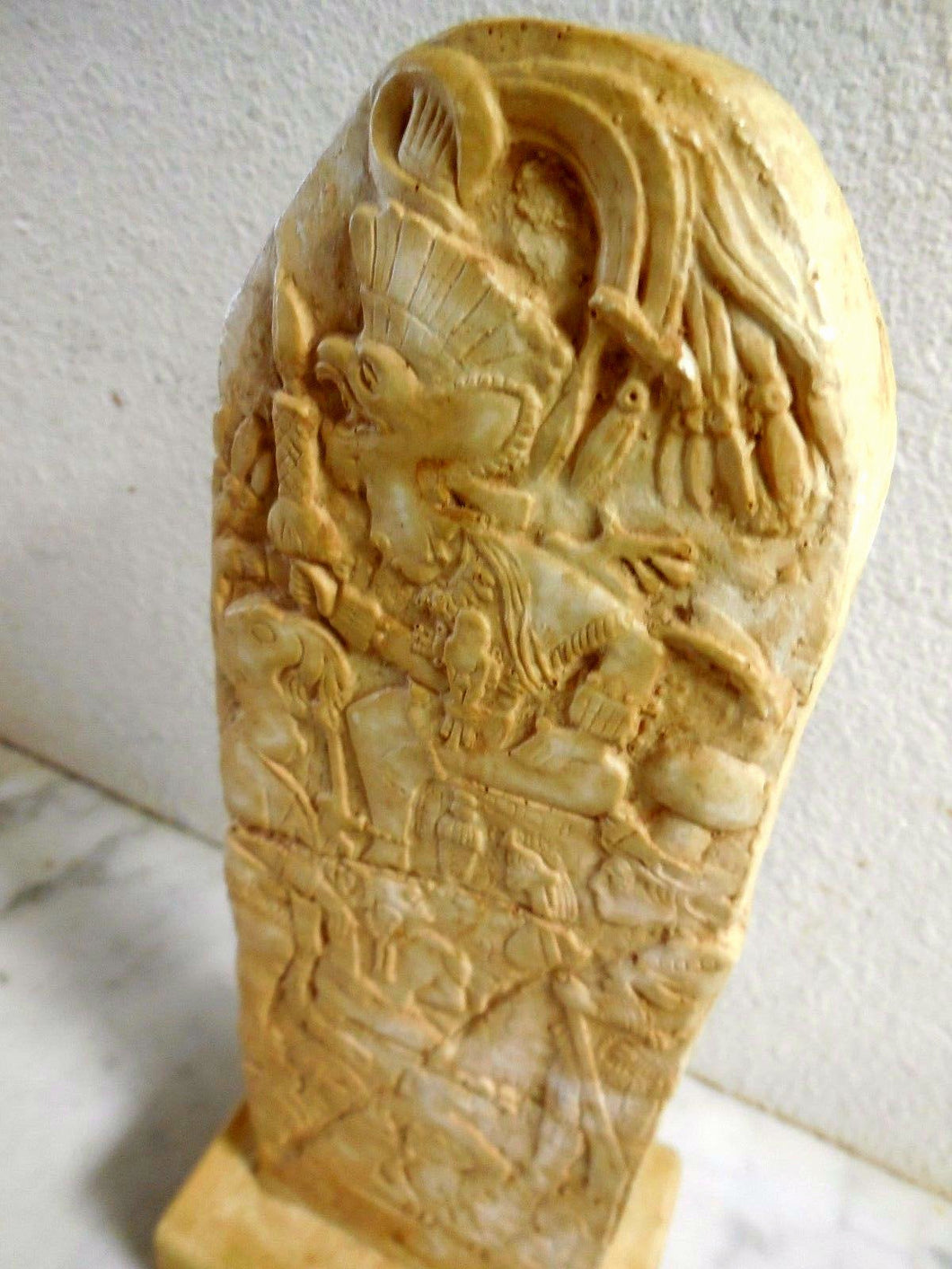 History MAYAN AZTEC Piedras Negras: Stela 12 Sculptural wall relief plaque 12" Museum Quality www.Neo-Mfg.com
