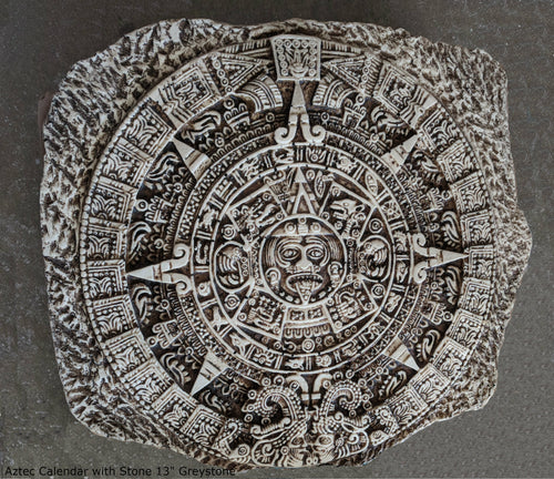 History MAYAN AZTEC CALENDAR w stone Sculptural wall relief plaque 13"  www.Neo-Mfg.com