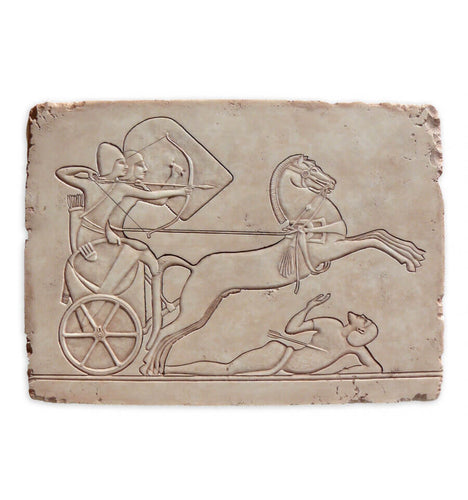 History Egyptian Chariot War scene Tomb of Chamhati in Thebes Sculptural wall relief plaque www.Neo-Mfg.com 13.5"