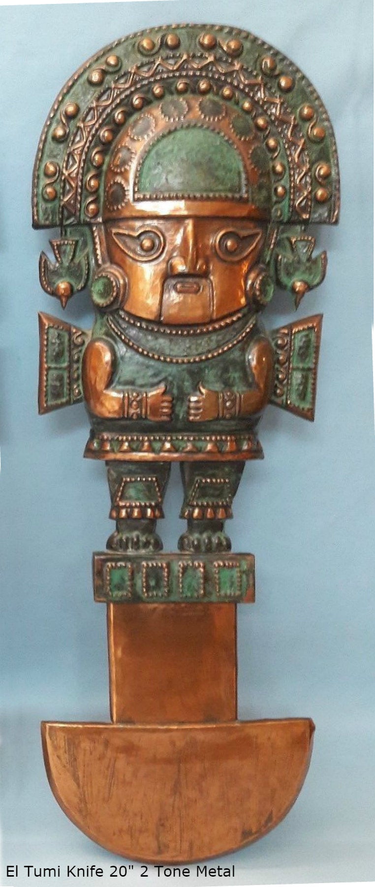 Peru Inca Mesoamerican El Tumi knife Naymlap God King Sculptural wall relief plaque 20" www.Neo-Mfg.com